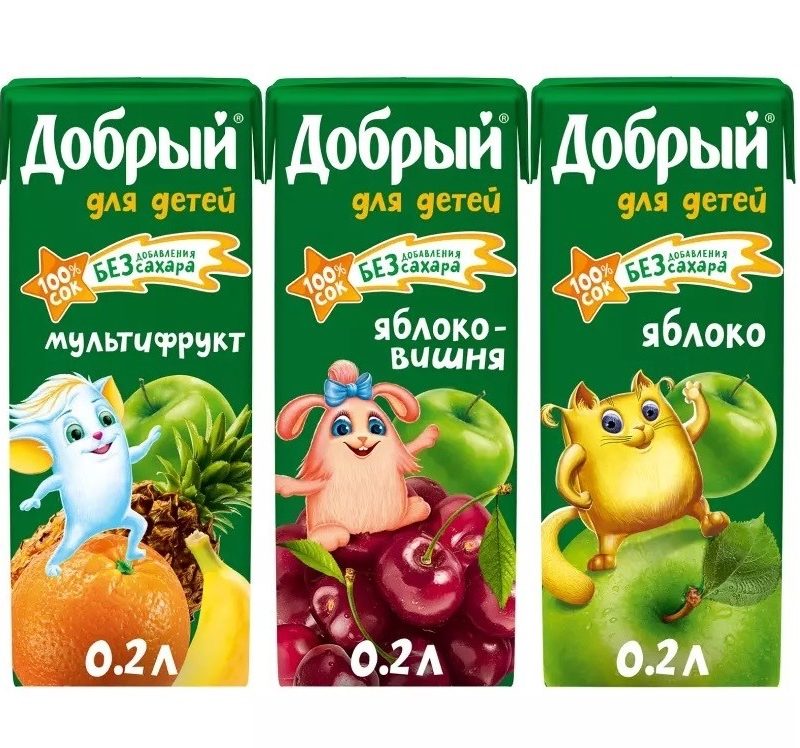 Сок Добрый АктивКид 0,2л Яблоко/Вишня т/пак 27шт/уп купить в Донецке - СтриПсБери