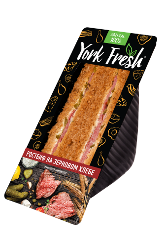 Сэндвич с ростбифом и корнишоном на зерновом хлебе в соусе тар-тар YORK FRESH 150гр, 6шт/кор 785819 купить в Донецке - СтриПсБери