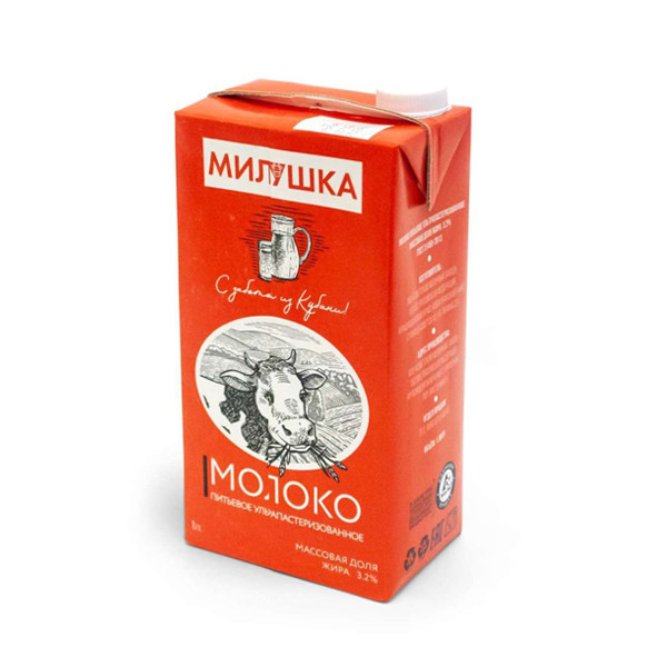 Молоко ультрапастеризованное 3,2% Милушка 1л с крышкой, 12шт/кор купить в Донецке - СтриПсБери