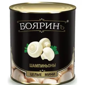 Грибы шампиньоны целые мини Бояринъ 3100мл//3100гр/1800гр ж/б, 6шт/кор купить в Донецке - СтриПсБери