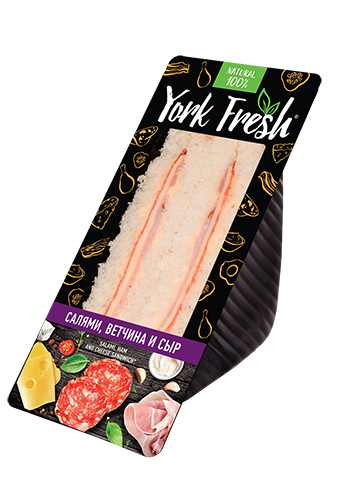 Сэндвич с салями, ветчиной и сыром YORK FRESH 150гр, 6шт/кор 786019 купить в Донецке - СтриПсБери