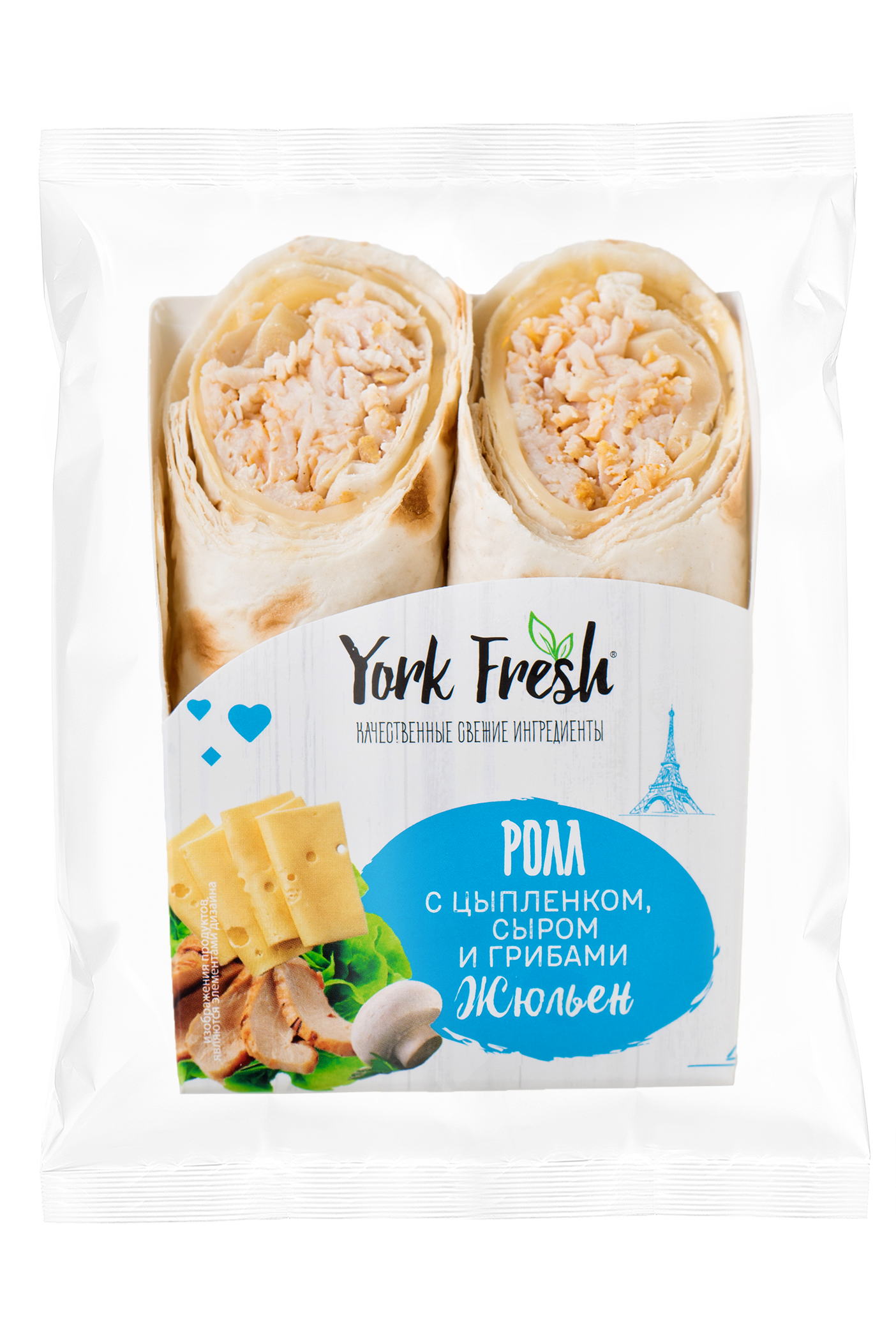 Ролл с цыпленком, сыром и грибами, флоу-пак YORK FRESH 150гр, 10шт/кор 846119 купить в Донецке - СтриПсБери