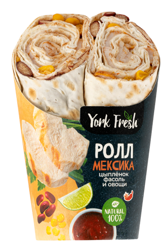 Ролл с цыпленком фасолью и овощами YORK FRESH 150гр, 10шт/кор 814719 купить в Донецке - СтриПсБери