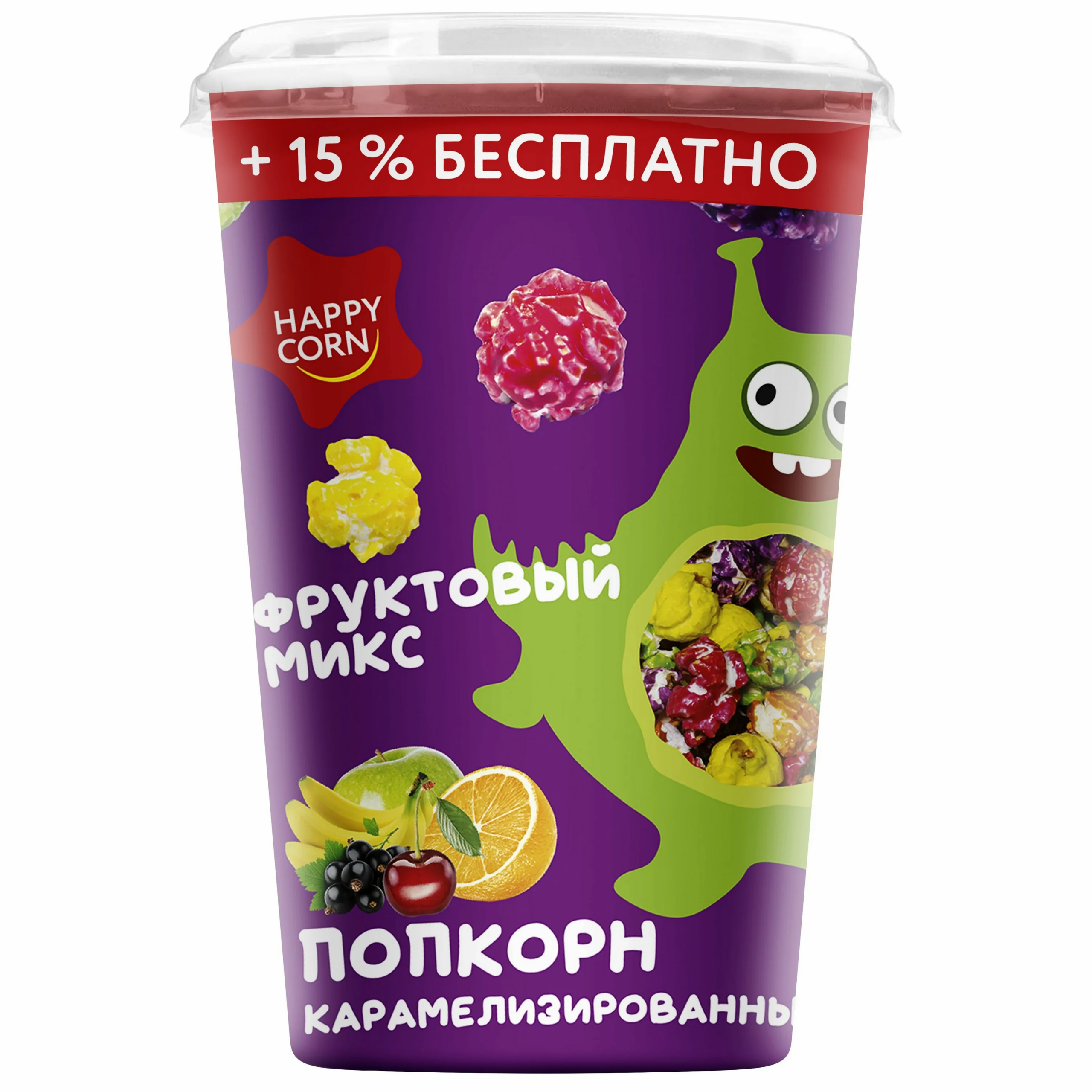 Кукуруза воздушная со вкусом фруктовый микс (стакан) 100г. 6шт/кор, Happy Corn купить в Донецке - СтриПсБери