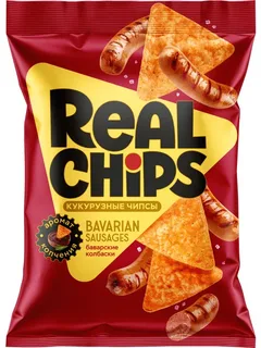 Чипсы кукурузные со вкусом Баварские колбаски 85гр, 18шт/кор, REAL CHIPS купить в Донецке - СтриПсБери