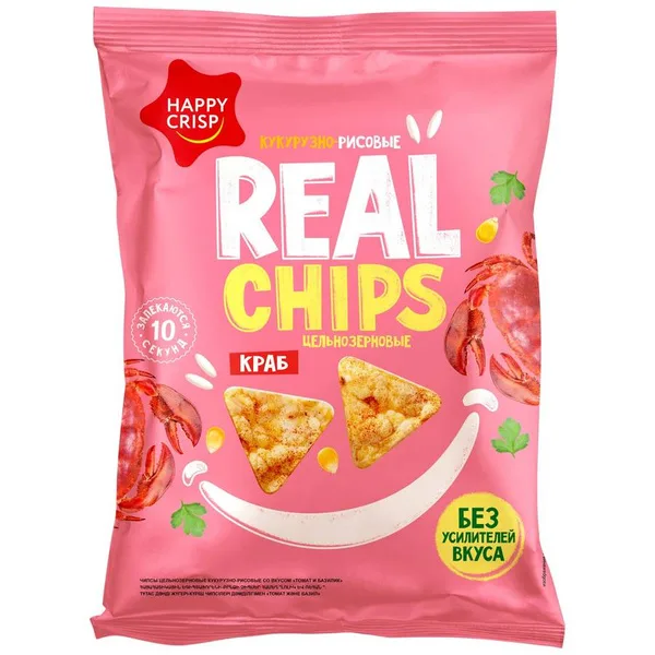 Чипсы кукурузно-рисовые со вкусом Краб HAPPY CRISP 50гр, 18шт/кор, REAL CRISP купить в Донецке - СтриПсБери