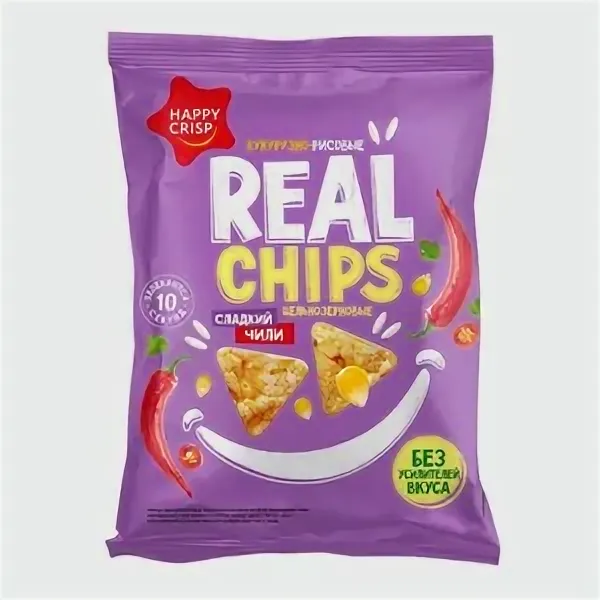 Чипсы кукурузно-рисовые со вкусом Сладкий чили HAPPY CRISP 50гр, 18шт/кор, REAL CRISP купить в Донецке - СтриПсБери