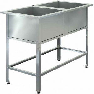 Ванна моечная, 1200х600х850мм, 2 мойки 500х500х300мм сварные нерж.201, борт, открытая, обвязка с 4-х купить в Донецке - СтриПсБери
