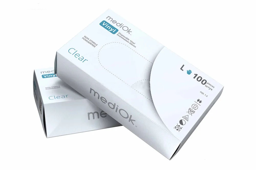 Перчатки винил.неопудр. MEDIOK L /10х100шт/ (10) купить в Донецке - СтриПсБери