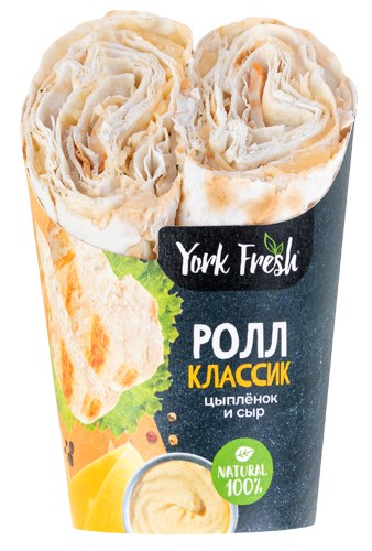 Ролл с цыпленком и сыром, флоу-пак YORK FRESH 170гр, 10шт/кор 845619 купить в Донецке - СтриПсБери