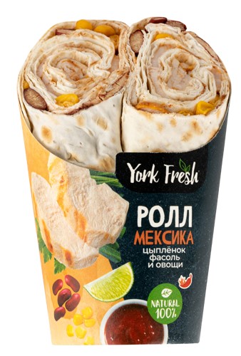 Ролл с цыпленком фасолью и овощами YORK FRESH 150гр, 10шт/кор 814719 купить в Донецке - СтриПсБери