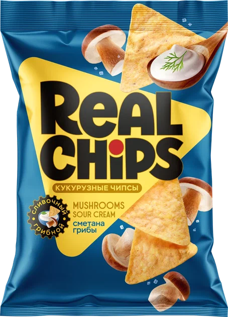 *Чипсы кукурузные со вкусом Грибы со сметаной 85гр, 18шт/кор, REAL CHIPS 3367 купить в Донецке - СтриПсБери