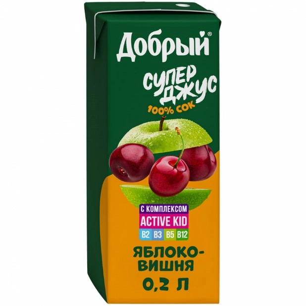 Сок Добрый АктивКид 0,2л Яблоко/Вишня т/пак 27шт/уп купить в Донецке - СтриПсБери