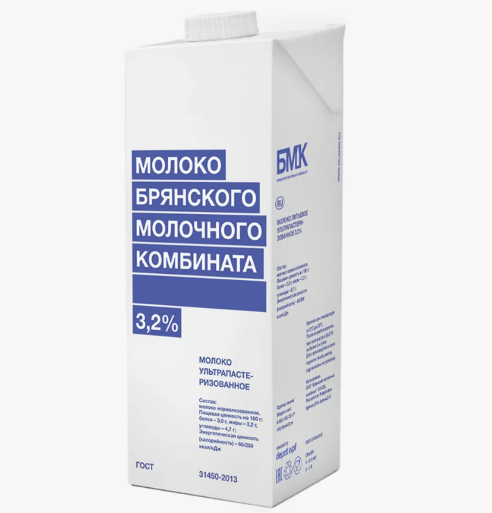 Молоко ультрапастеризованное 3,2% БМК 1л, 12шт/кор купить в Донецке - СтриПсБери