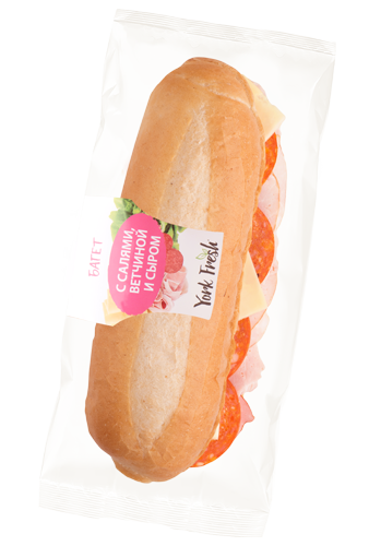 Багет с салями, ветчиной и сыром 180гр. флоу-пак, YORK FRESH 6шт/кор купить в Донецке - СтриПсБери
