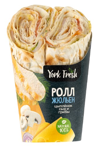 Ролл с цыпленком, сыром и грибами, флоу-пак YORK FRESH 150гр, 10шт/кор купить в Донецке - СтриПсБери